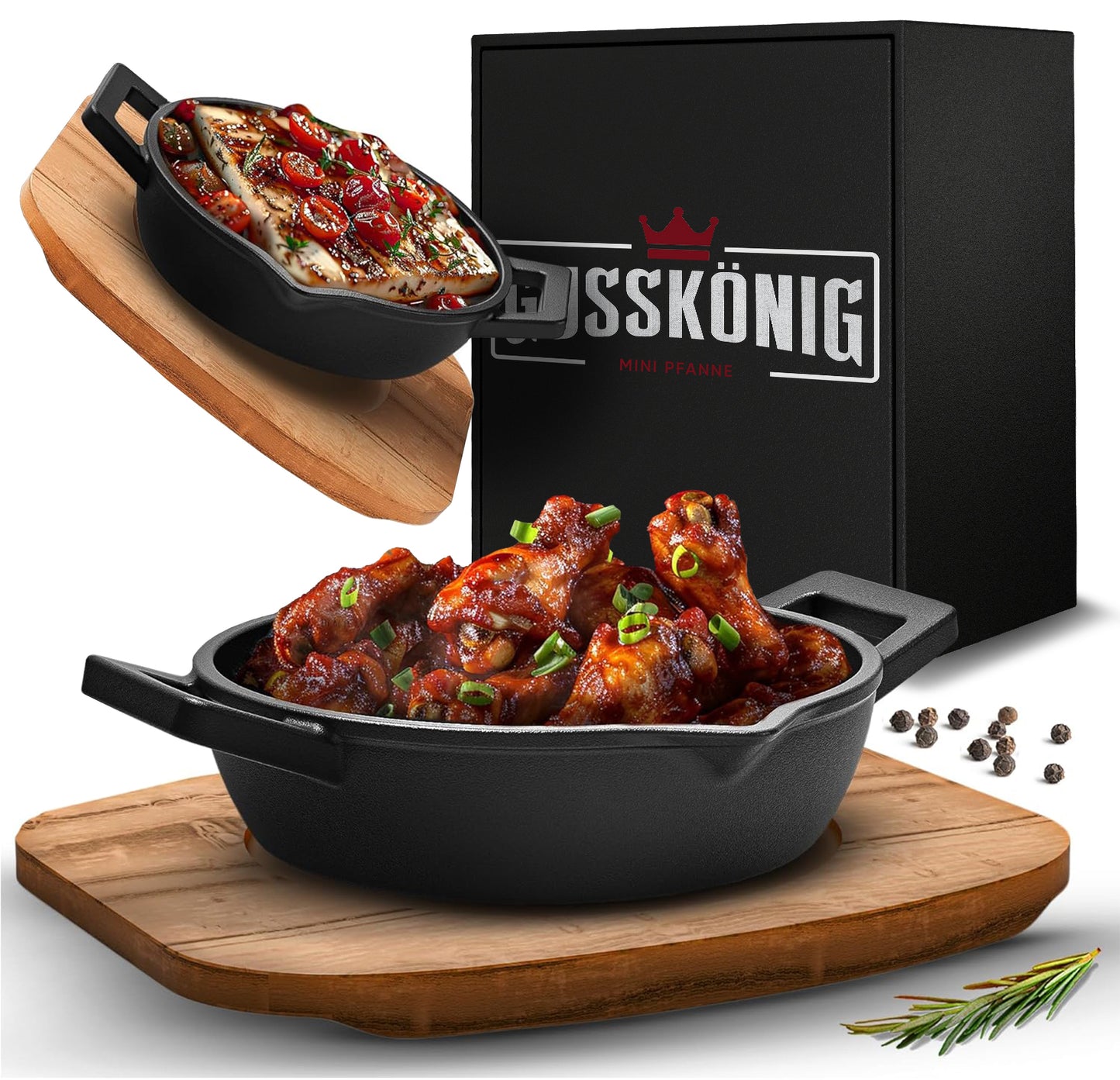 GUSSKÖNIG Gusseisen Grillpfännchen für Grill - 2x kleine Pfanne