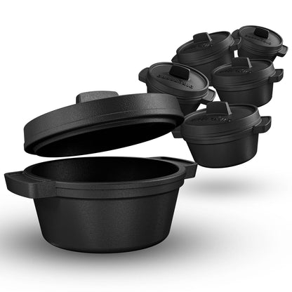 GUSSKÖNIG Mini Gusseisen Brotbackform Set – [6x, 4x] 300ml Brotbacktopf mit Deckel
