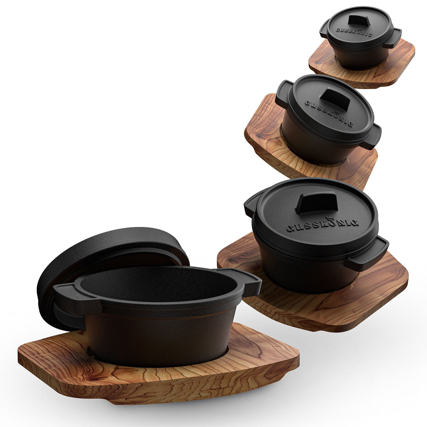 GUSSKÖNIG Mini Gusseisen Brotbackform Set – [6x, 4x] 300ml Brotbacktopf mit Deckel