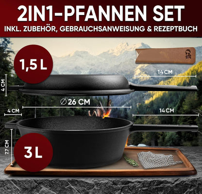 Doppelpfanne mit praktischen Ledergriff 4.5 L