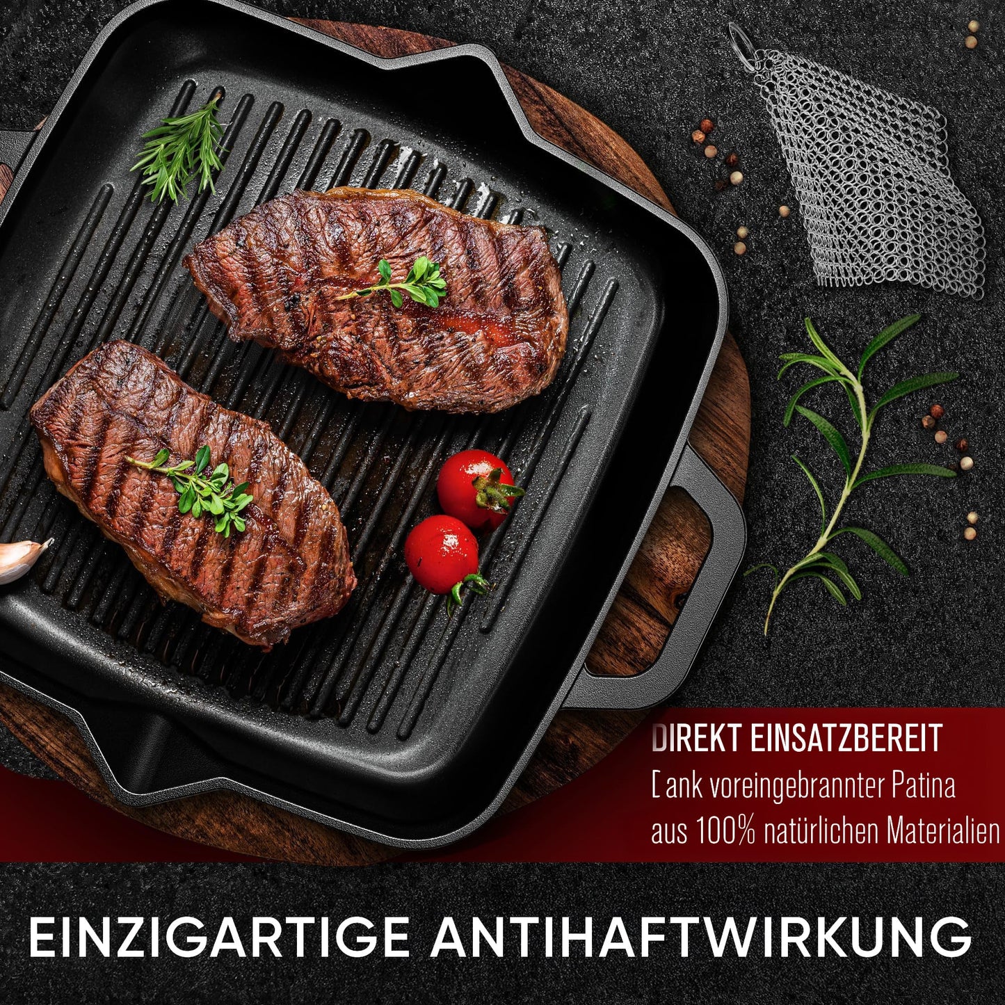 Grillpfanne mit Edelstahl Ringreiniger [26cm,30cm]