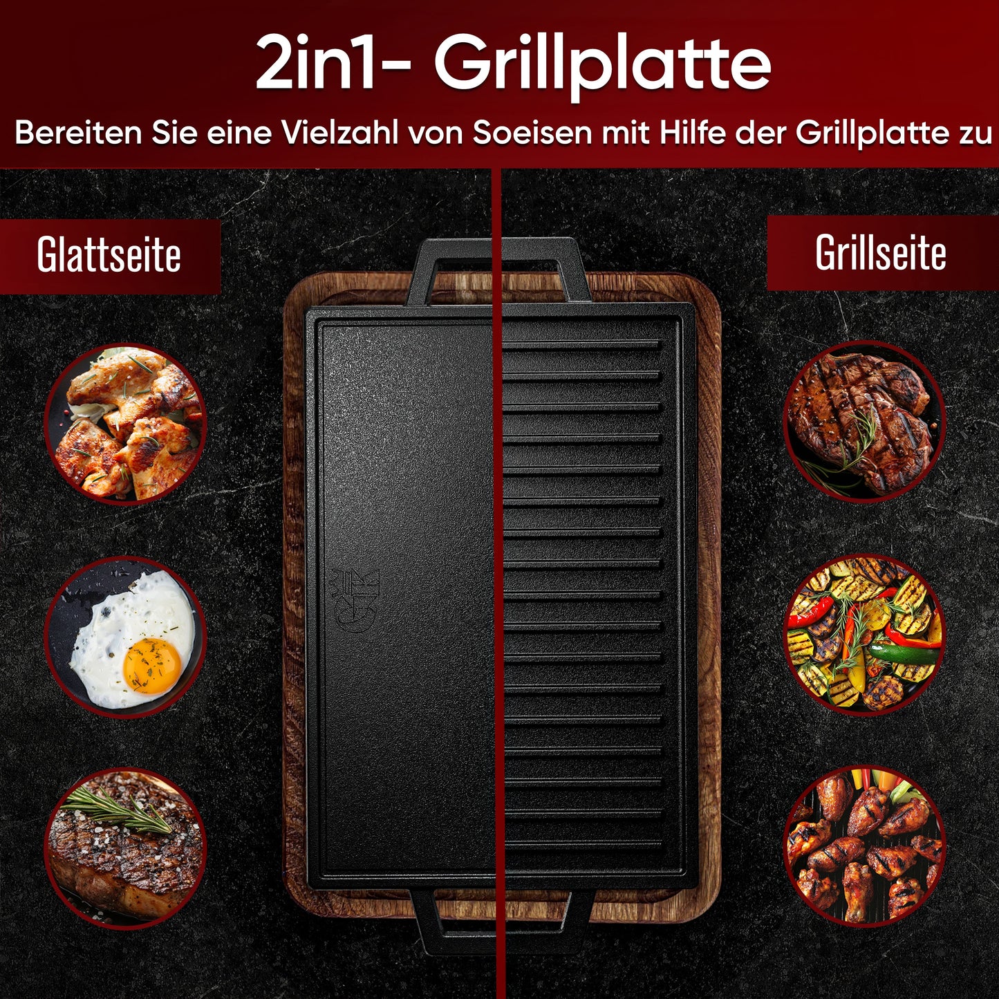 Rechteckige Gusseisen Grillplatte  (33 cm)