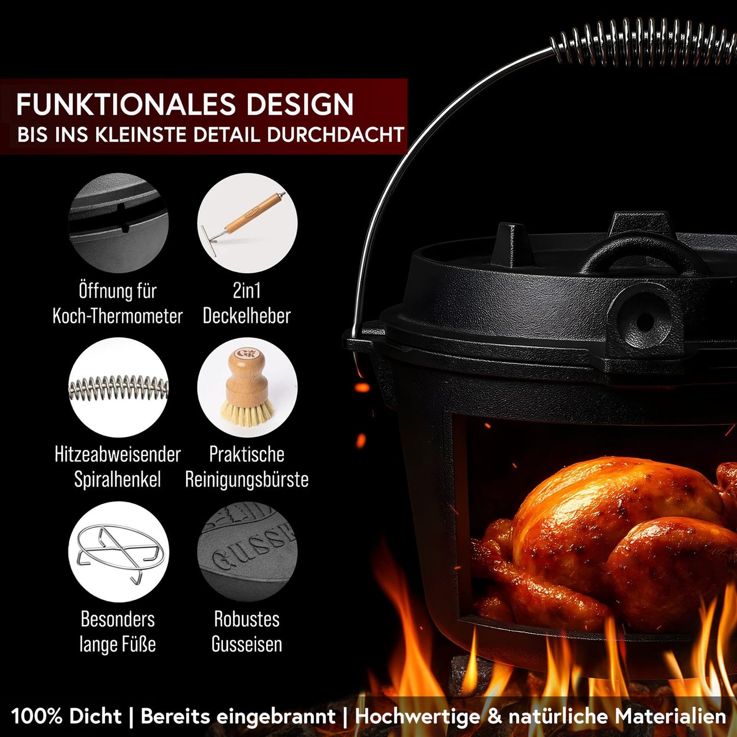 Dutch Oven mit 2in1Deckelheber [5L, 7L, 9L, 12L]
