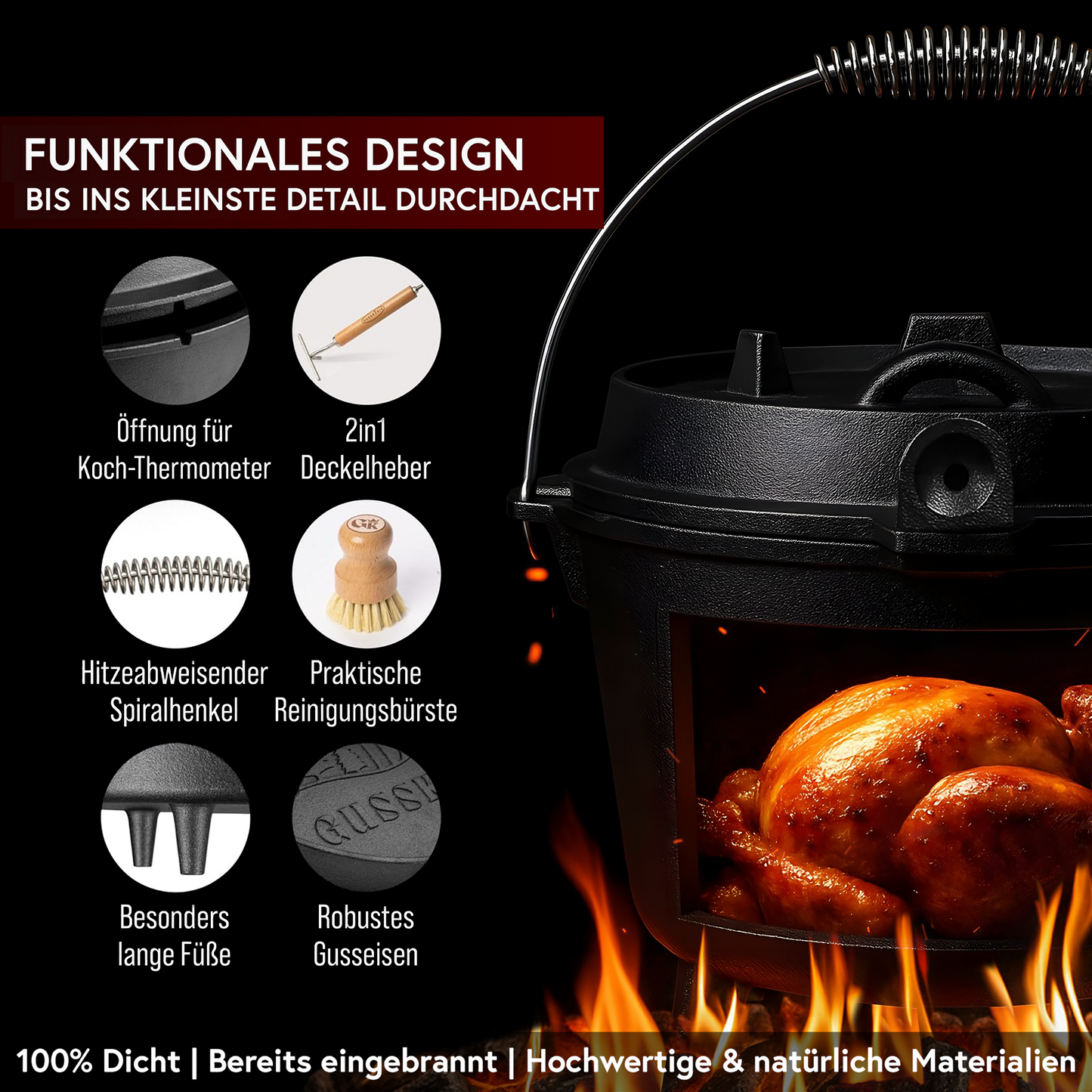 Dutch Oven mit 2in1Deckelheber [5L, 7L, 9L, 12L]