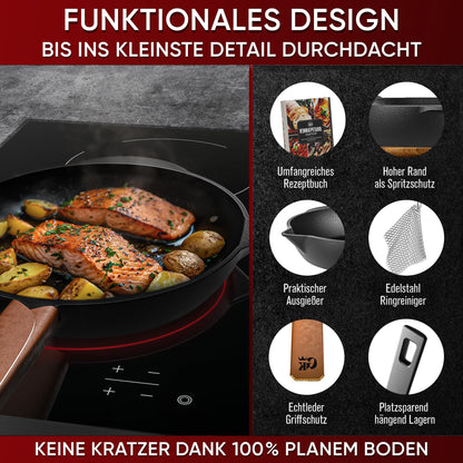 Bratpfanne mit Edelstahl Ringreiniger und Leder-Griffschutz [26cm,30cm]