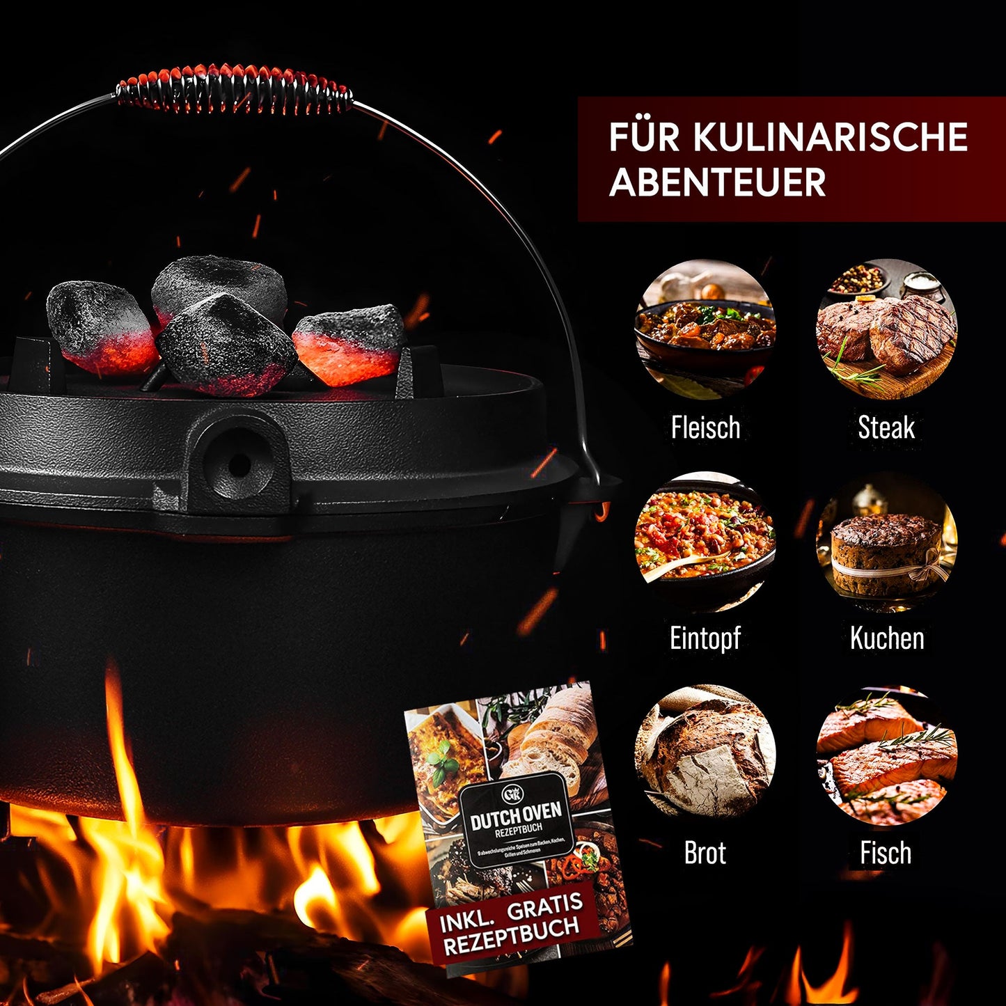 Dutch Oven mit 2in1Deckelheber [5L, 7L, 9L, 12L]