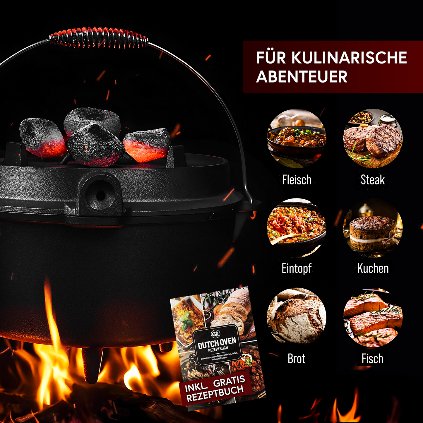 Dutch Oven mit 2in1Deckelheber [5L, 7L, 9L, 12L]
