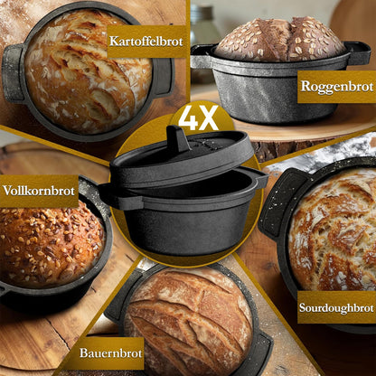 GUSSKÖNIG Mini Gusseisen Brotbackform Set – [6x, 4x] 300ml Brotbacktopf mit Deckel