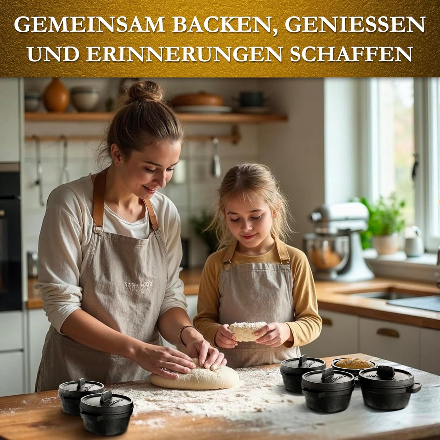 GUSSKÖNIG Mini Gusseisen Brotbackform Set – [6x, 4x] 300ml Brotbacktopf mit Deckel